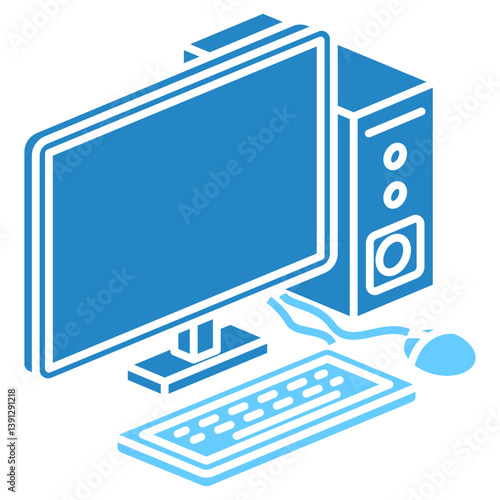 Computer isometric 3D dual tone icon, mini illustration. use for modern concept, print, UI, UX kit, web and app development. Vector EPS 10, related to learning and education, science