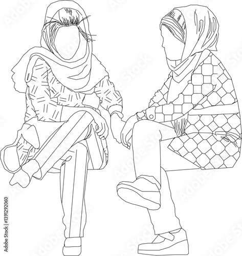 silhouette design vector illustration sketch of fashion woman wearing hijab wearing headscarf