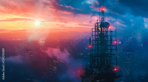 Antenna telecommunication tower station, internet online wireless network.