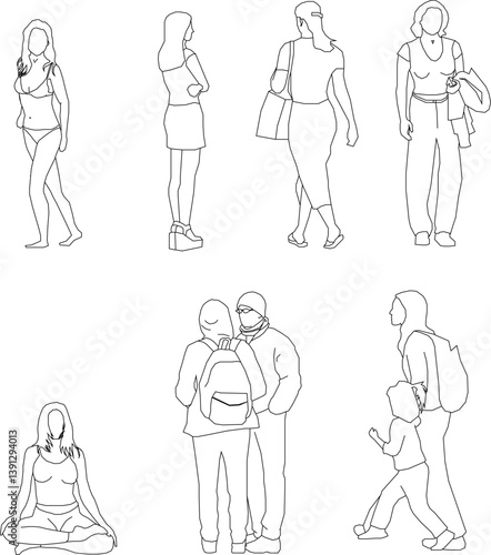 silhouette design vector illustration sketch of a group of people with all their activities