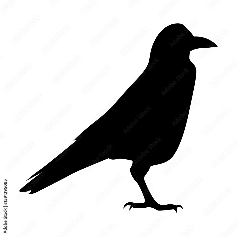 Fototapeta premium Silhouette of Spooky Halloween Crow. Flat Vector Illustration.