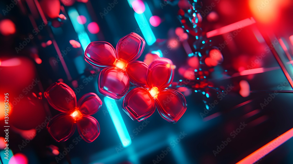 Illuminated floral arrangement with neon lights creating a vibrant abstract scene Illuminated floral arrangement with neon lights creating a vibrant abstract scene