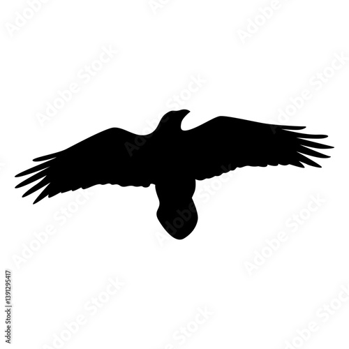 Silhouette of Spooky Halloween Crow. Flat Vector Illustration.