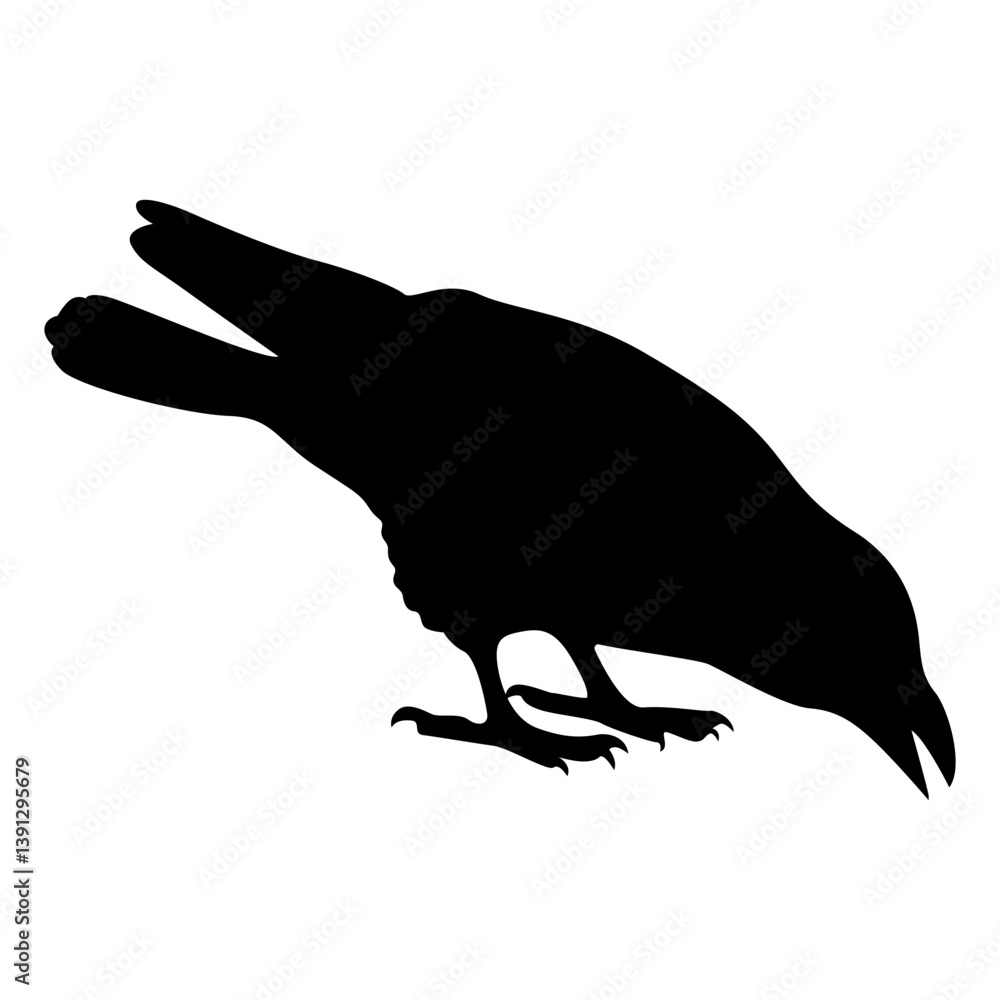 Fototapeta premium Silhouette of Spooky Halloween Crow. Flat Vector Illustration.