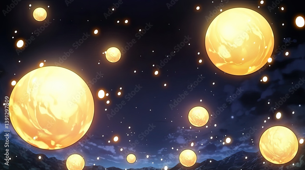 Fototapeta premium A colorful array of balloons floating gently in the clear sky creating a whimsical and joyful scene full of childlike wonder and happiness