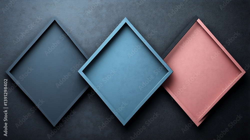 Fototapeta premium Three pastel rhombus frames on dark wall.
