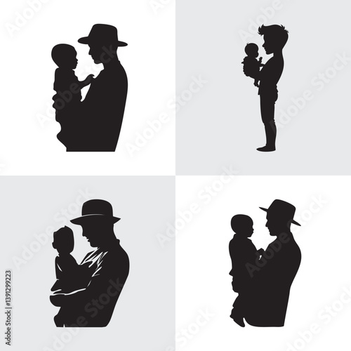 Silhouettes of Fathers Holding Babies Depicting Bond, Love, and Parenting Moments

