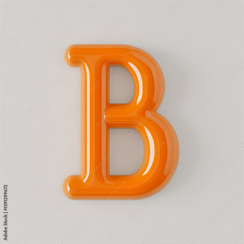 Glossy Orange Uppercase Letter B on Light Gray Background Glossy Orange Uppercase Letter B on Light Gray Background