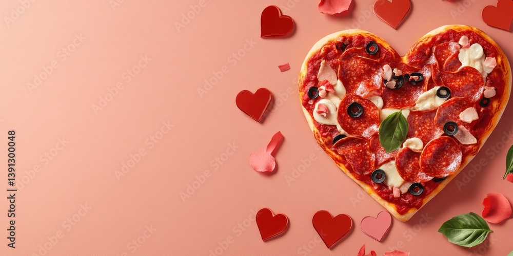 Fototapeta premium Heart Shaped Pizza Valentines Day Treat