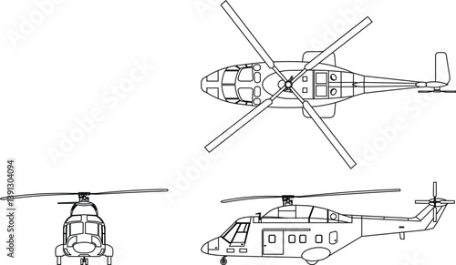 The helicopter illustration features a sleek rotary-wing aircraft designed for vertical takeoff, hovering, and agile flight