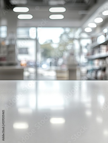 Wallpaper Mural Serene interior view of a store with a bright white counter and blurred background creating a calming and minimalist atmosphere for shopping or browsing Torontodigital.ca