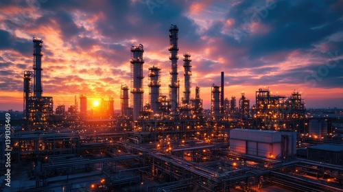 Wallpaper Mural Industrial landscape with a dramatic sunset illuminating a refinery complex Torontodigital.ca