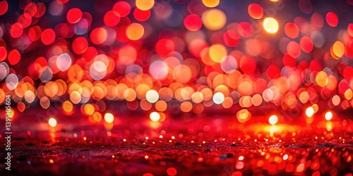 A vibrant red bokeh background with softly blurred lights creates a dramatic and romantic atmosphere, perfect for capturing the essence of a night scene , city lights, romantic atmosphere