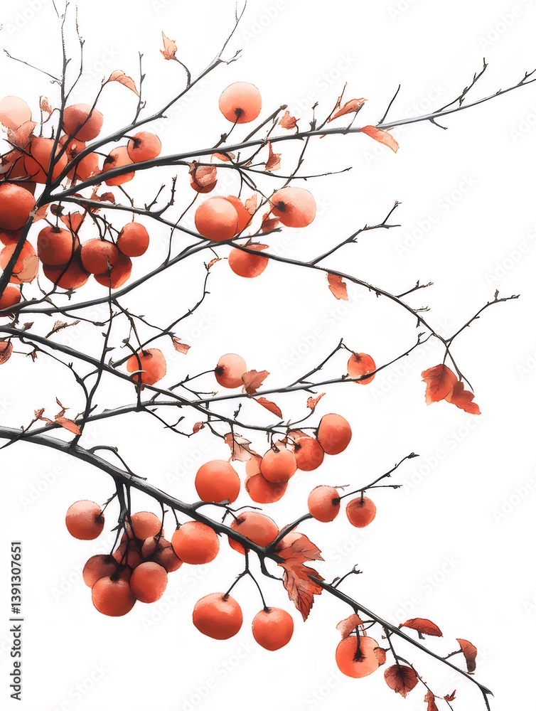 Isolated Branch Laden With Ripe Red Apples Against Pure White Background Depicting Autumnal Fruit and Simple Natural Elements Isolated Branch Laden With Ripe Red Apples Against Pure White Background Depicting Autumnal Fruit and Simple Natural Elements