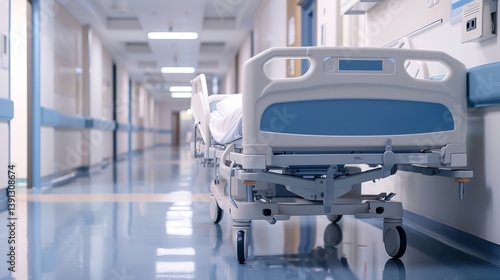 Long corridor with a hospital bed. A problem with healthcare capacity, Generative AI.