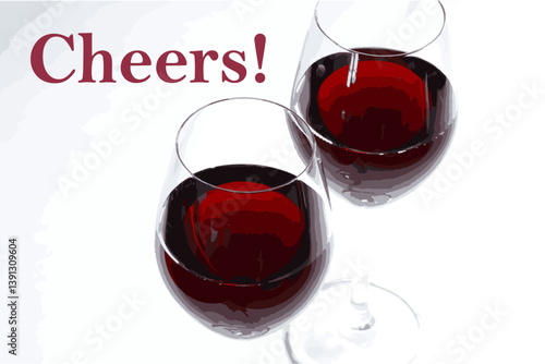 赤ワインのグラスのベクター素材と、乾杯Cheerrs!のロゴマークで、楽しくワインを味わうワイン・タイムWine Timeのイメージ
