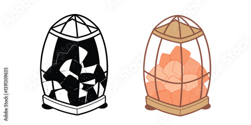 Himalayan Salt Lamp Golden Russian nesting dolls isolated on white evoke a 3d concept of confined design