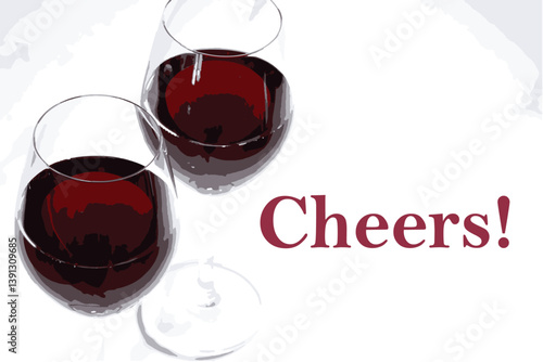 赤ワインのグラスのベクター素材と、乾杯Cheerrs!のロゴマークで、楽しくワインを味わうワイン・タイムWine Timeのイメージ
