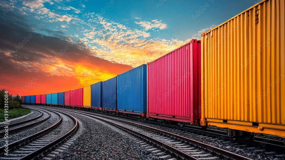 Fototapeta premium A train with many colorful containers on it