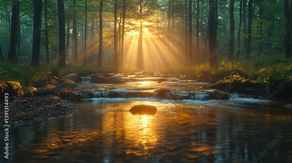 Obraz premium Sunlight bamboo forest stream