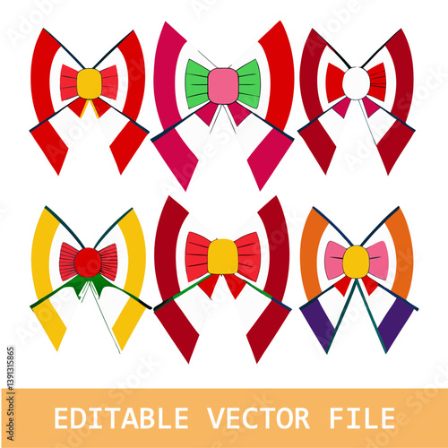 Different colored awareness ribbon collection. Set of colorful awareness ribbons regarding mental health,heart diseases,autism,PTSD and other conditions and disorders. Vector illustration, flat ... Se