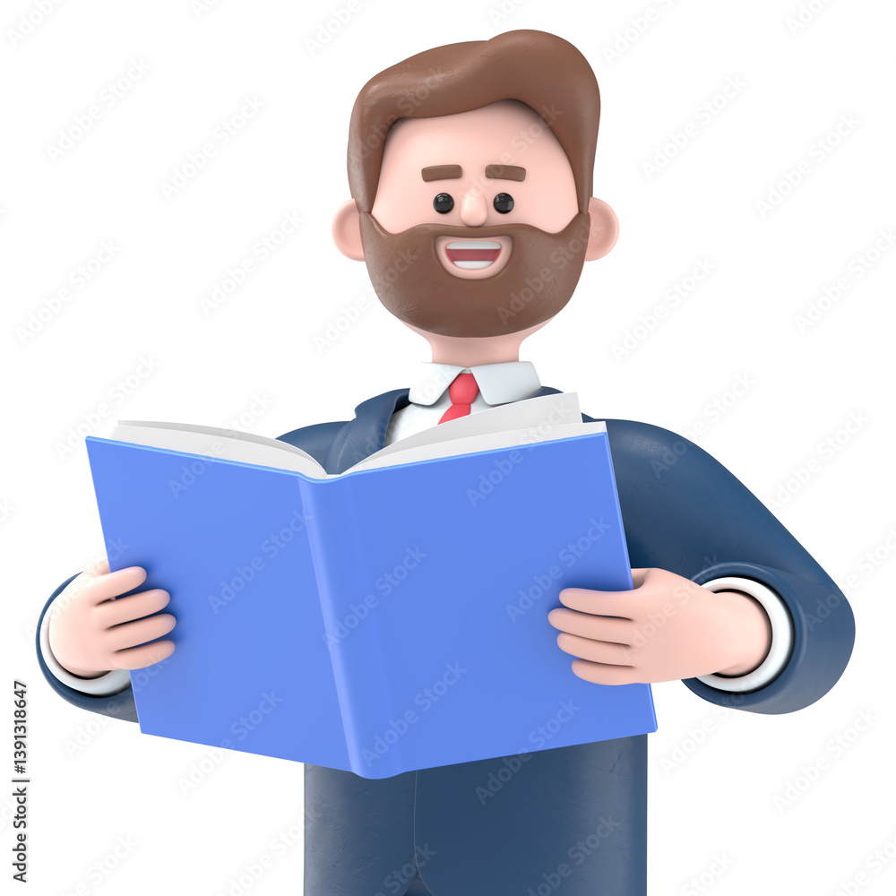 3D illustration of bearded american businessman Bob with book.Transparent Background Mockup.Supports PNG files with transparent backgrounds. 3D illustration of bearded american businessman Bob with book.Transparent Background Mockup.Supports PNG files with transparent backgrounds.