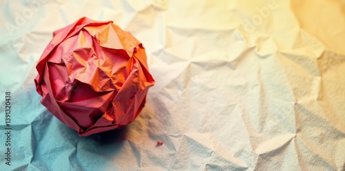 Grungy crumpled paper ball with rough edges and folds, wrinkled surface, sheet, texture, paper