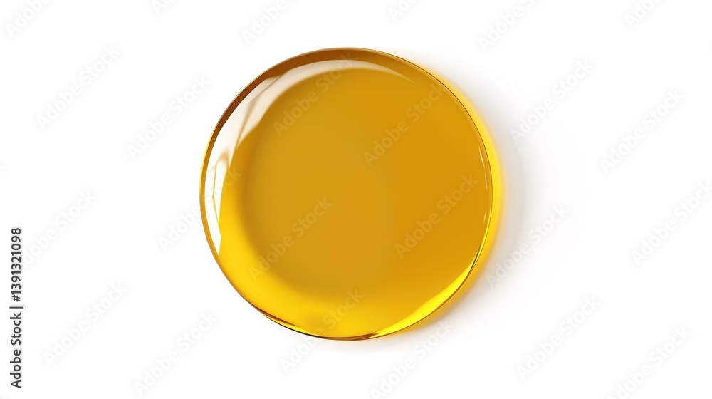 A circular droplet of yellow oily liquid is prominently presented, isolated on a clean white background, a remarkable creation of generative AI. The distinct circular shape and the bright yellow A circular droplet of yellow oily liquid is prominently presented, isolated on a clean white background, a remarkable creation of generative AI. The distinct circular shape and the bright yellow