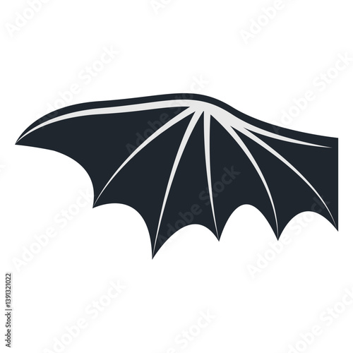 Silhouette of Elegant Bat Wing. Isolated on White Background. Vector Illustration