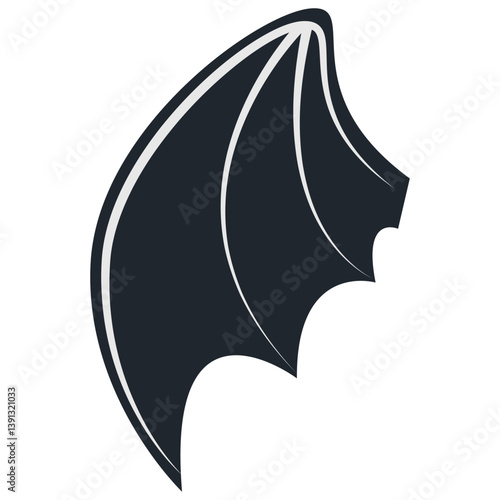 Silhouette of Elegant Bat Wing. Isolated on White Background. Vector Illustration