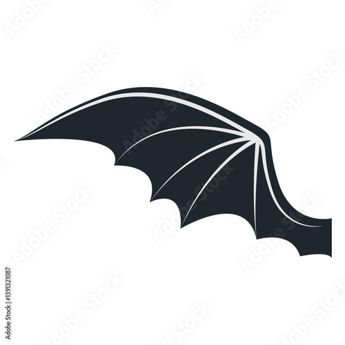 Silhouette of Elegant Bat Wing. Isolated on White Background. Vector Illustration