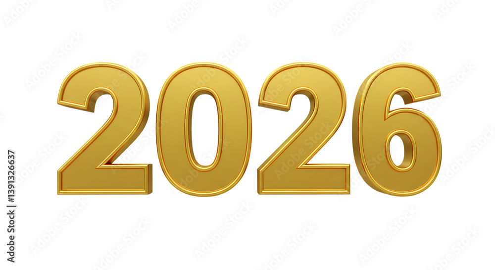 2026 Happy New Year – 3D Gold Numbers Isolated on White Background 2026 Happy New Year – 3D Gold Numbers Isolated on White Background