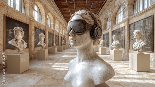 Obraz na płótnie VR headset on classical bust in art gallery. w salonie