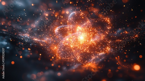 Obraz na płótnie Glowing orange and blue nebula with particles. w salonie