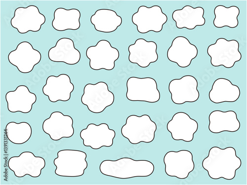 ゆるいふにゃふにゃフレームのベクターイラストセット。シェイプ、枠、装飾