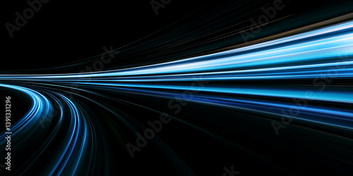 blue gradient speed light motion blur effect on black background,blank glowing speed lines for design banner poster wallpaper with copy space
