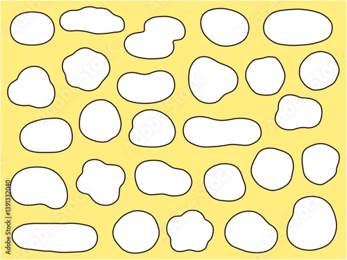 ゆるい楕円形のフレームのベクターイラストセット。シェイプ、装飾	、ふにゃふにゃ