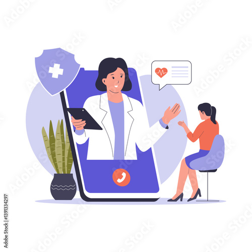 Online Doctor Consultation Illustration. Telemedicine and Virtual Healthcare. Illustrations for websites, landing pages, mobile apps, posters and banners