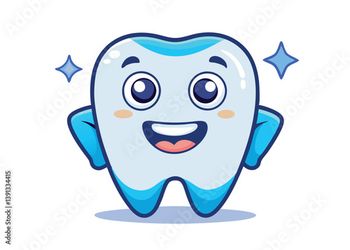 Happy Cartoon Tooth Character Promoting Dental Health and Hygiene for Kids