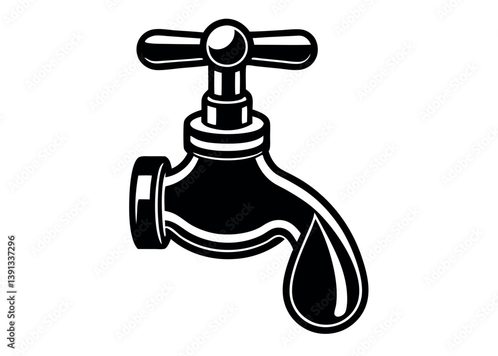 Modern Black and White Faucet Design With a Dripping Droplet Indoors Modern Black and White Faucet Design With a Dripping Droplet Indoors