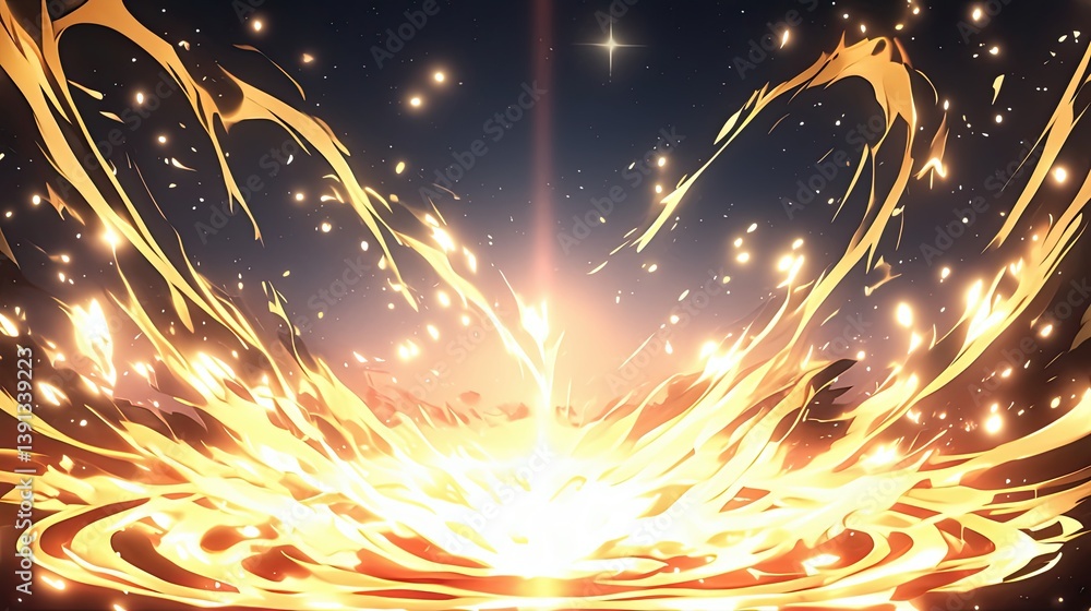 Fototapeta premium Fiery fireball surrounded by sparks creating a dynamic and energizing visual display that evokes power and intensity in the atmosphere