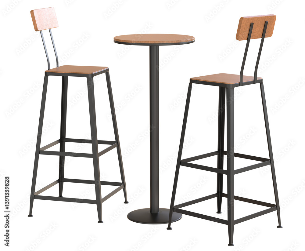 Bar Table and Round Bar Table. Pub Dining Table. Wooden Bar stools with high table. Round wooden table and two chairs bar isolated. Bar Table and Round Bar Table. Pub Dining Table. Wooden Bar stools with high table. Round wooden table and two chairs bar isolated.