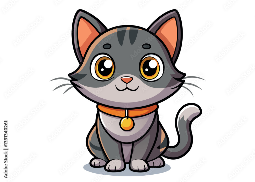 Adorable Cartoon Cat With Big Eyes on a White Background, Great for Kids' Art Adorable Cartoon Cat With Big Eyes on a White Background, Great for Kids' Art