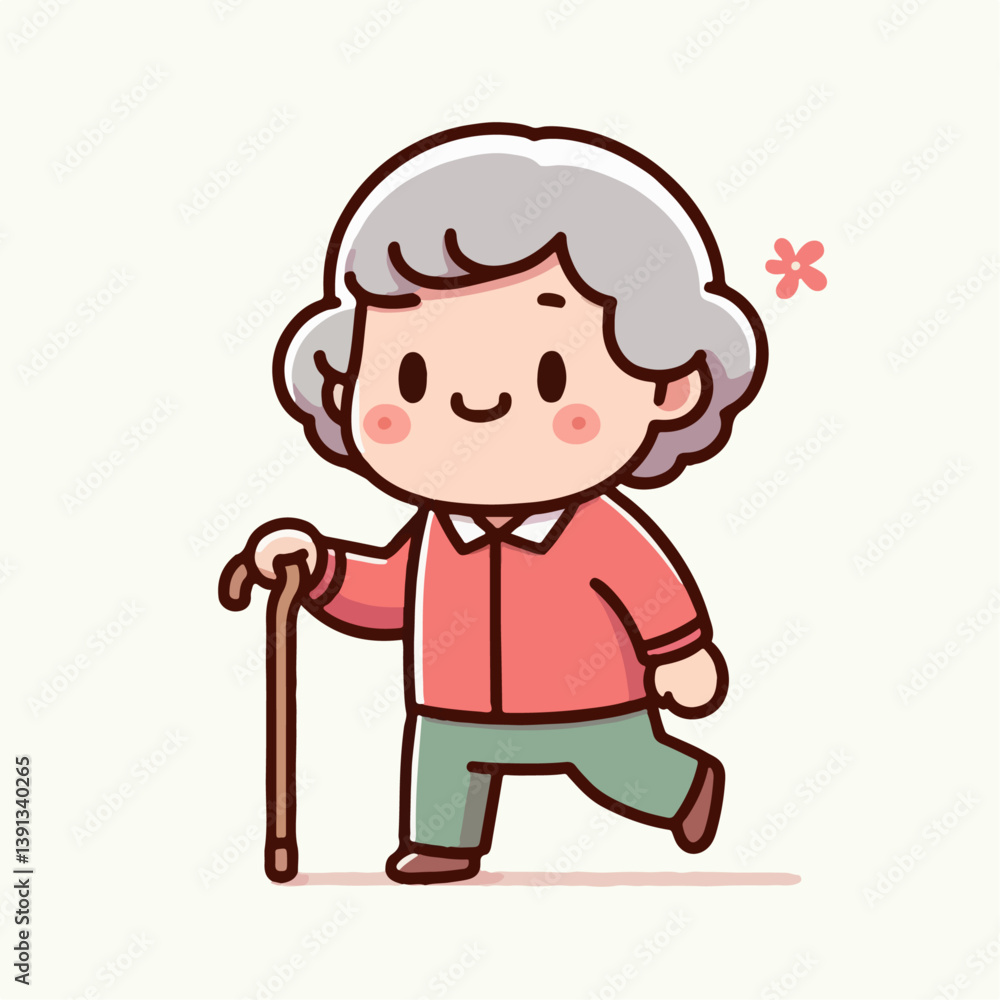 cartoon vector illustration of a grandmother carrying a stick cartoon vector illustration of a grandmother carrying a stick