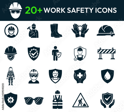 Work Safety Icons and Construction Protection Symbols – Black and White PPE Vector Set