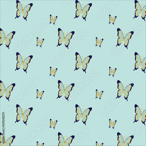 Wallpaper Mural Seamless pattern with bright blue butterflies Torontodigital.ca