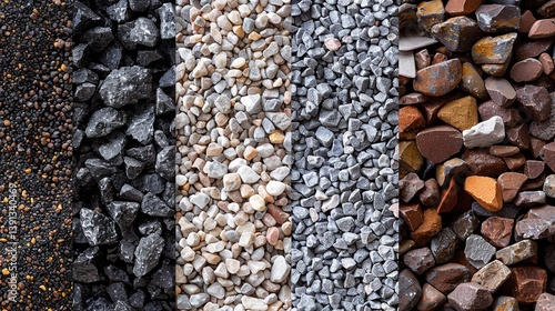 Pile Types of Sand and Gravel at a Construction Site product photography for advertisement, Generative AI.