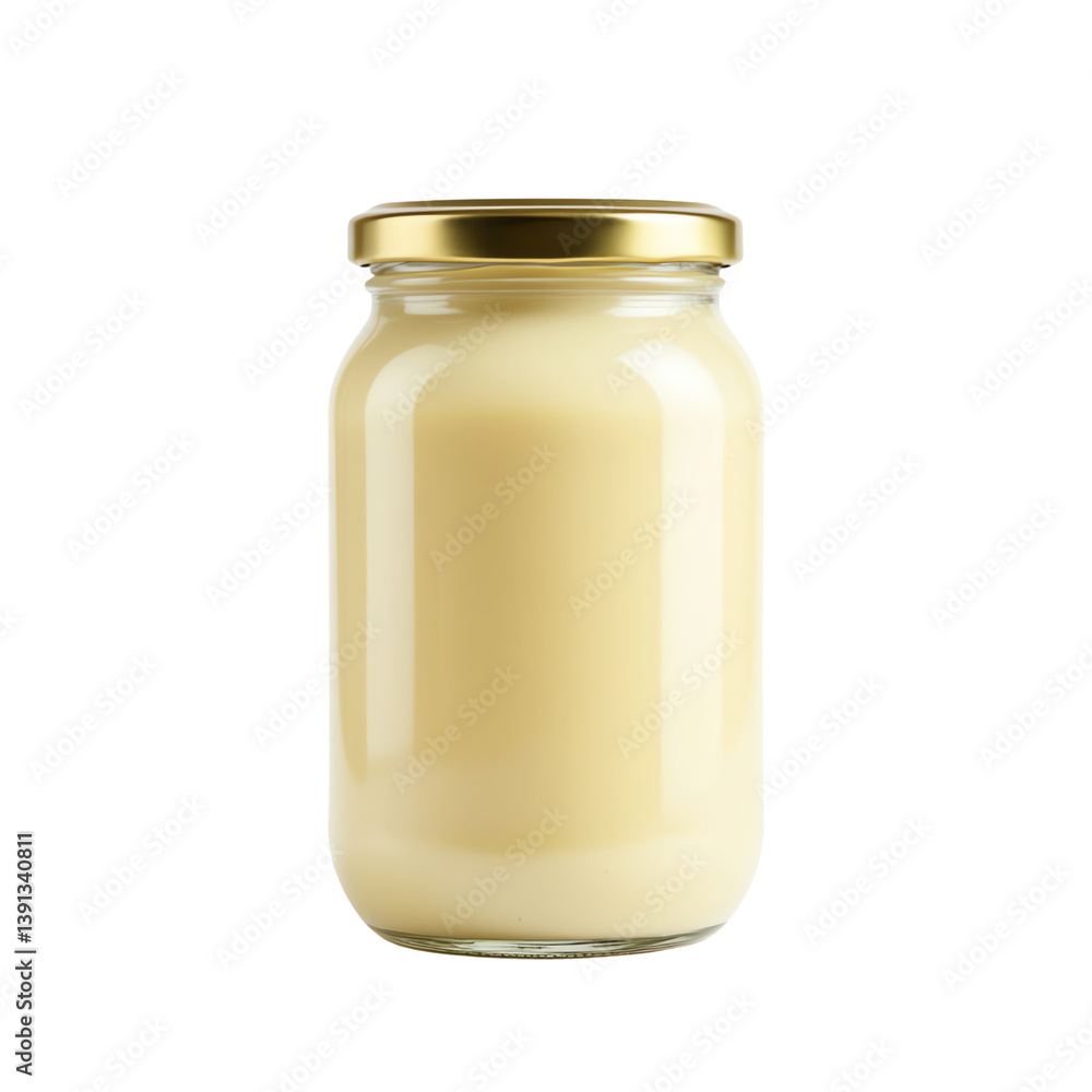 Delicious creamy substance in glass jar. Delicious creamy substance in glass jar.