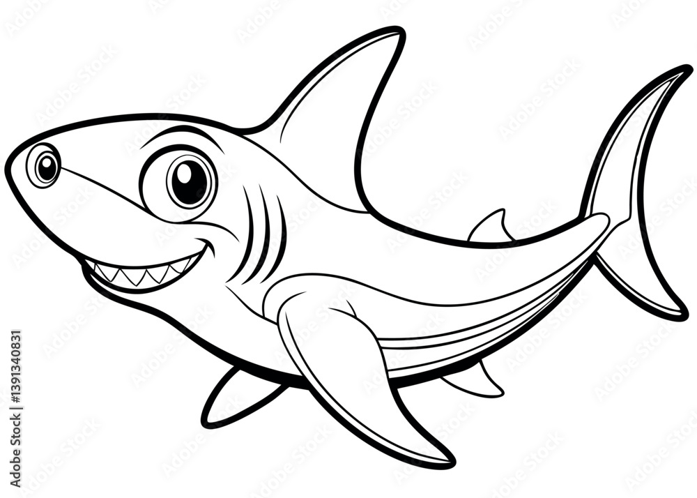 A Cheerful Cartoon Shark Swimming Happily in the Ocean During Bright Daylight A Cheerful Cartoon Shark Swimming Happily in the Ocean During Bright Daylight