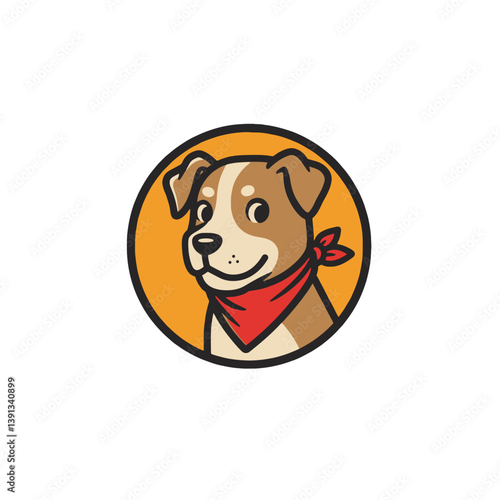 Obraz premium Cute Cartoon Dog Logo with Red Bandana
